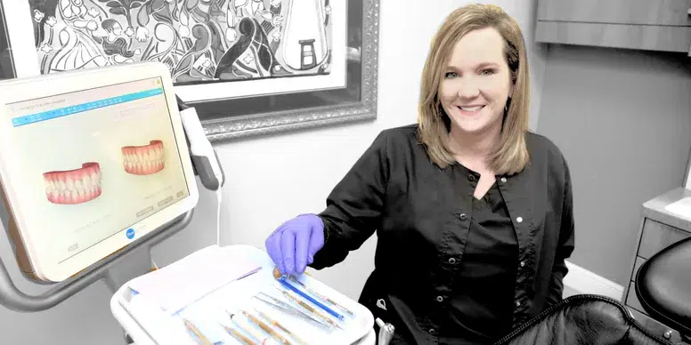 Dental assistant with instruments and scan